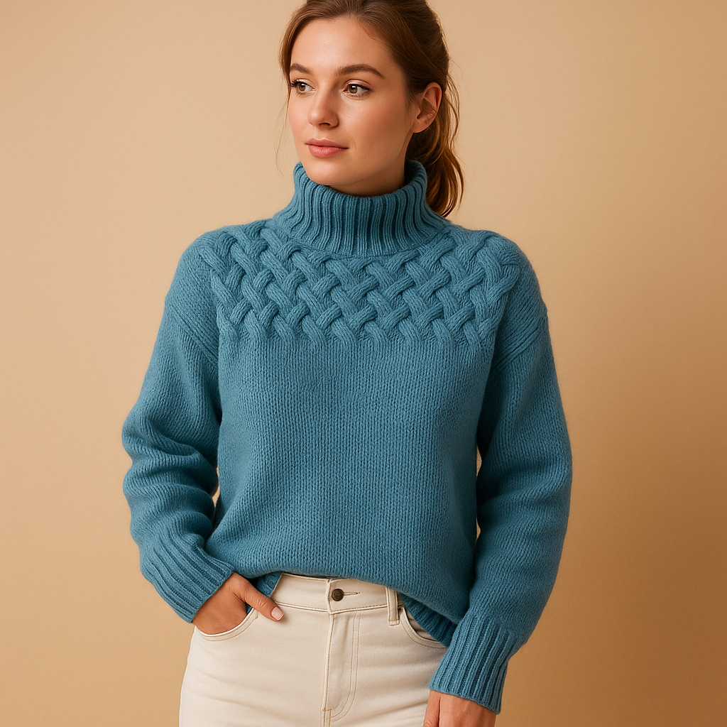 Women’s long turtleneck sweater with flattering fit, available in pink, green, and blue. Perfect for winter warmth, casual wear, or elegant styling.