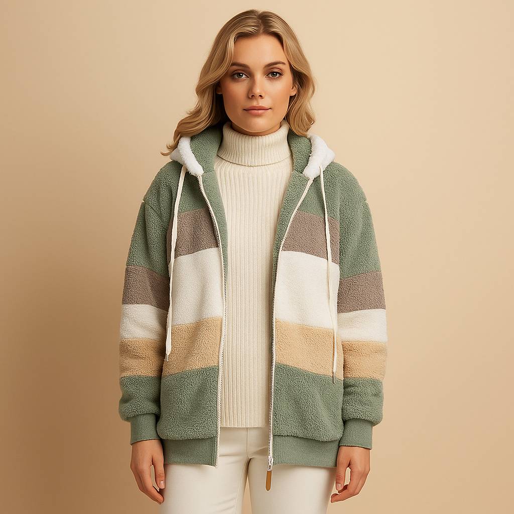 Women’s long warm winter coat with soft texture and relaxed fit, ideal for cold seasons and everyday wear.