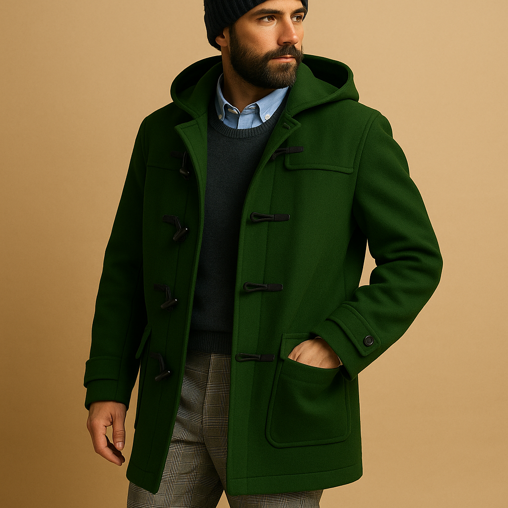 Men’s long winter coat with insulated design and elegant cut, perfect for cold days, work, and everyday wear.