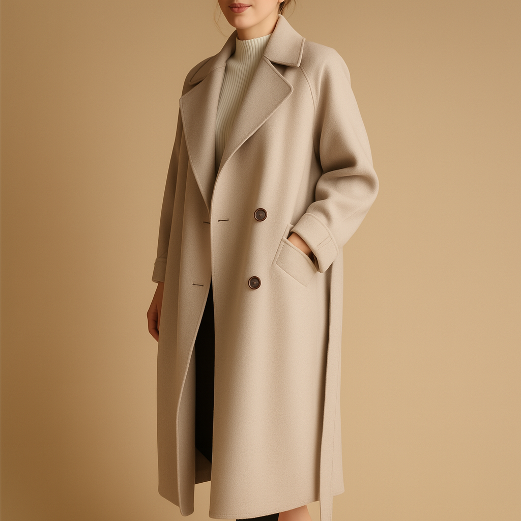 Long winter coat for women with a tailored fit and warm insulating design, ideal for formal outfits and everyday winter wear.