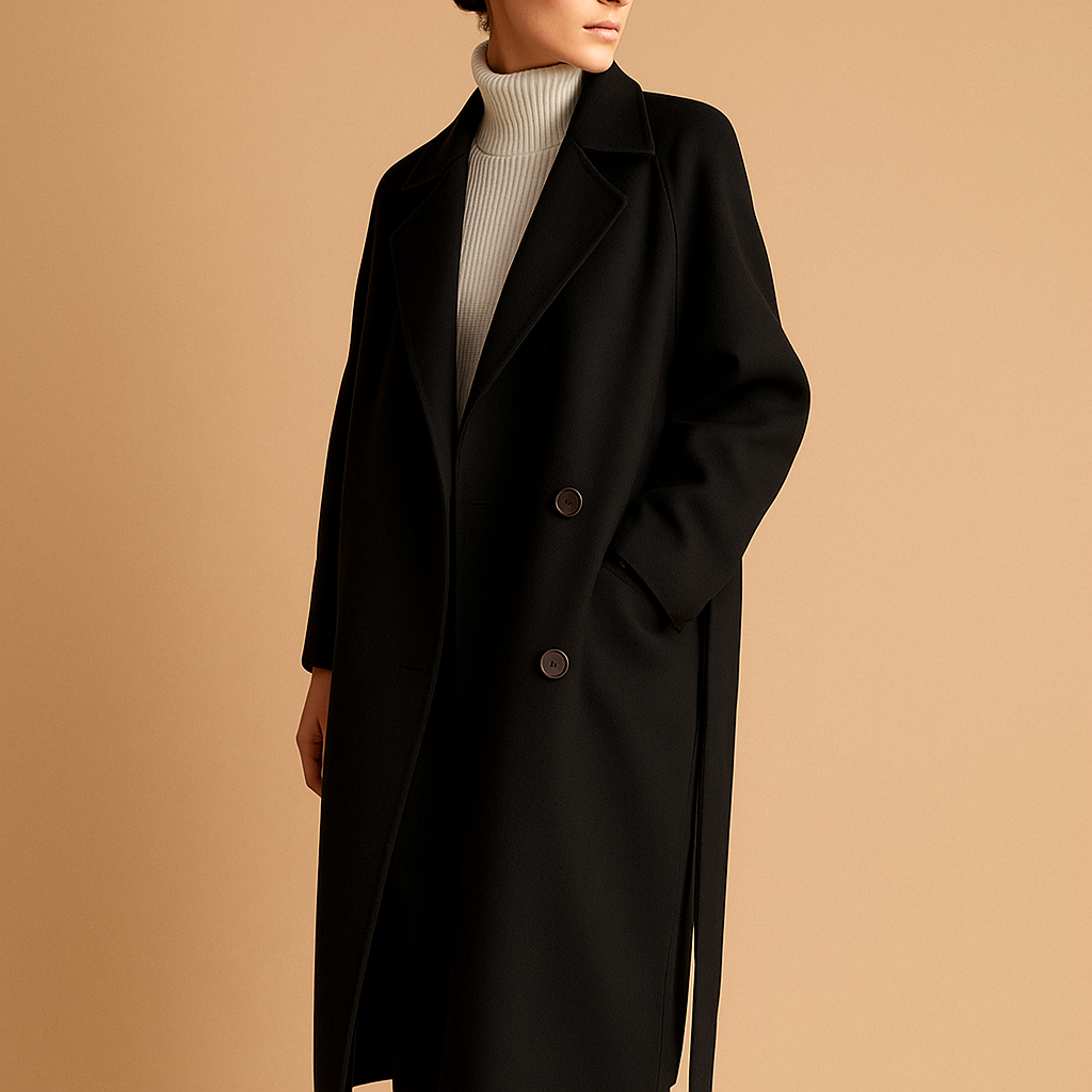 Long winter coat for women with a tailored fit and warm insulating design, ideal for formal outfits and everyday winter wear.