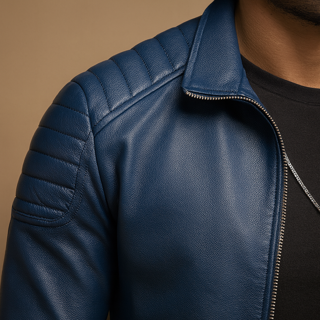 Men’s luxury biker jacket with soft breathable fabric and classic design, perfect for casual and business occasions.
