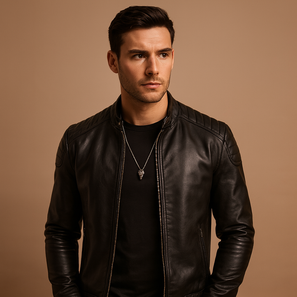 Men’s luxury biker jacket with soft breathable fabric and classic design, perfect for casual and business occasions.