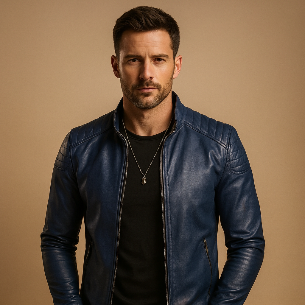Men’s luxury biker jacket with soft breathable fabric and classic design, perfect for casual and business occasions.
