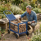 Garden Work Seat Cart with Storage Compartment and Rubber Wheels