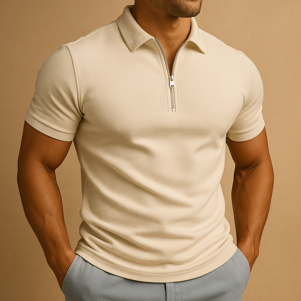 Modern zip polo shirt for men with slim fit, breathable fabric, and stylish zip collar, perfect for work, leisure, and casual wear.