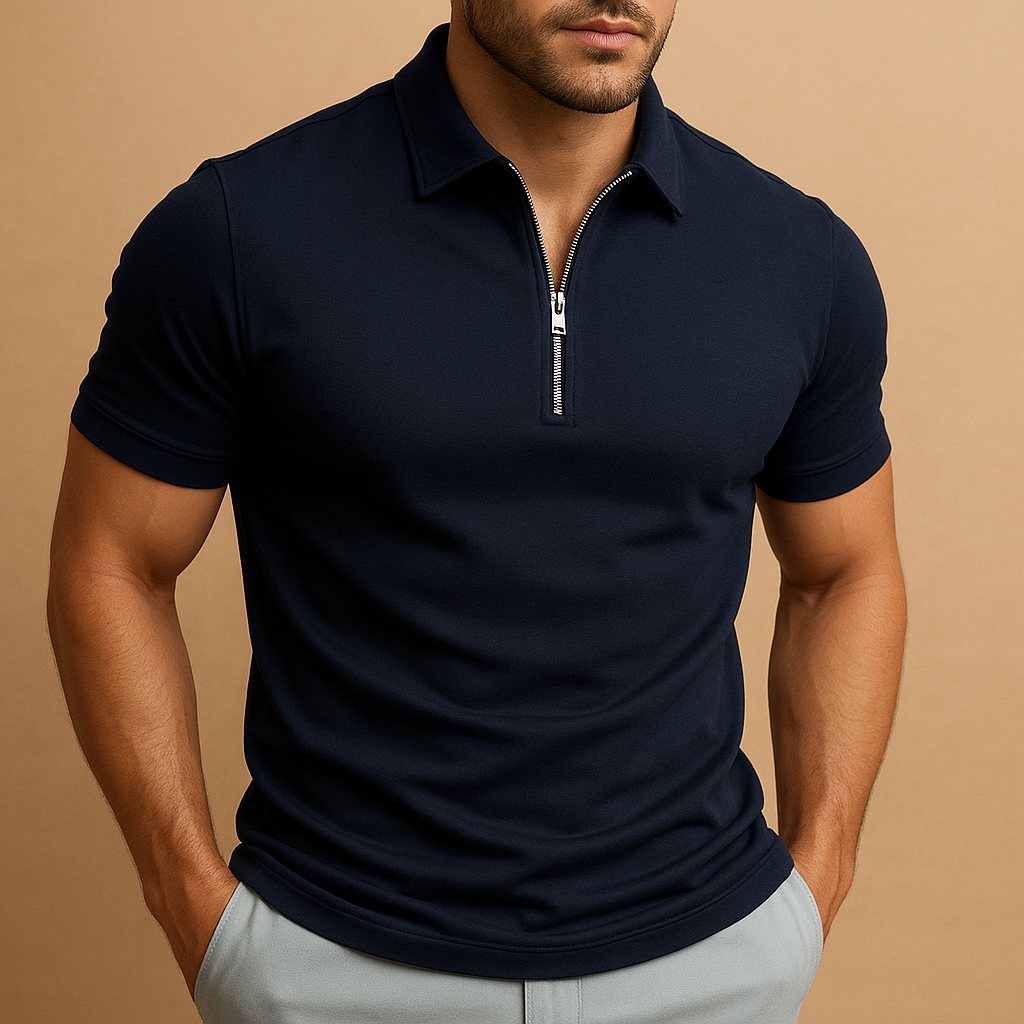 Modern zip polo shirt for men with slim fit, breathable fabric, and stylish zip collar, perfect for work, leisure, and casual wear.