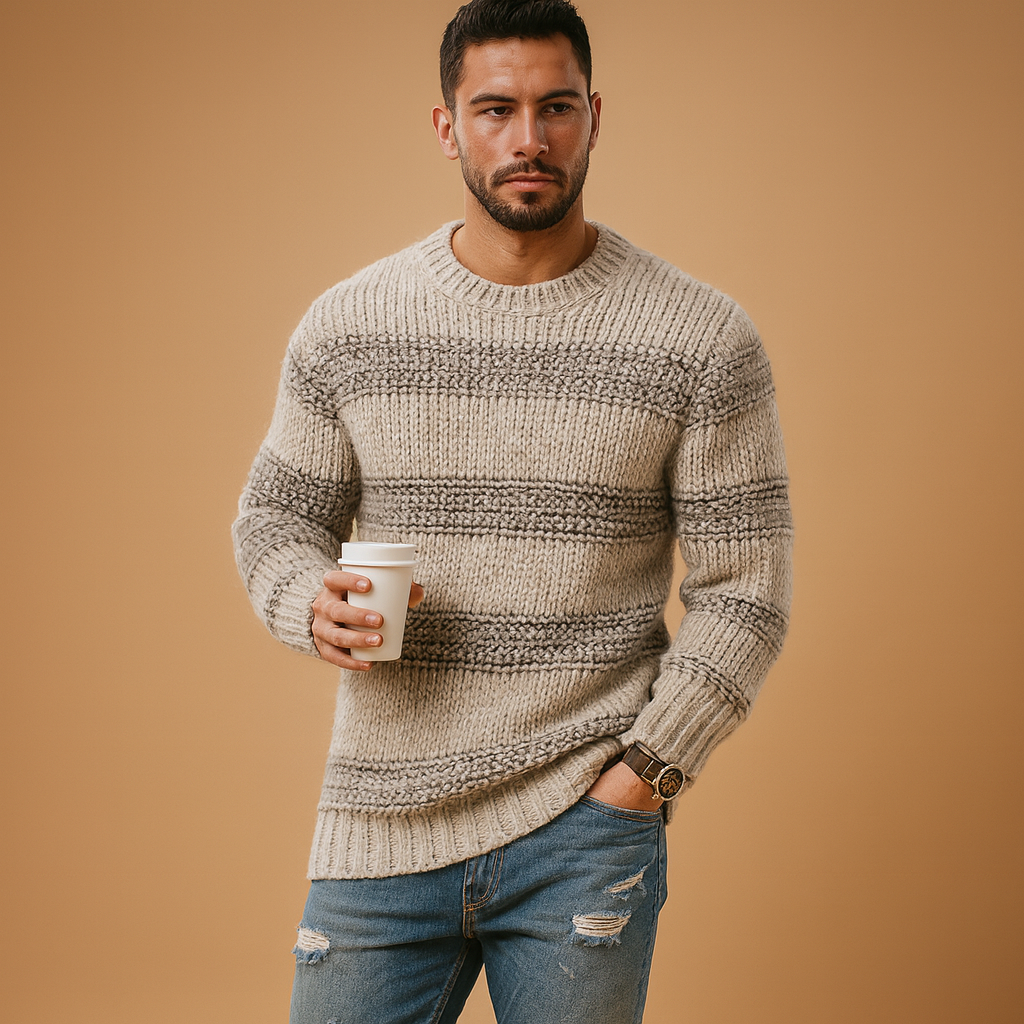 Men’s Norwegian knit sweater with chunky design and Nordic pattern, perfect for casual or formal wear during autumn and winter.