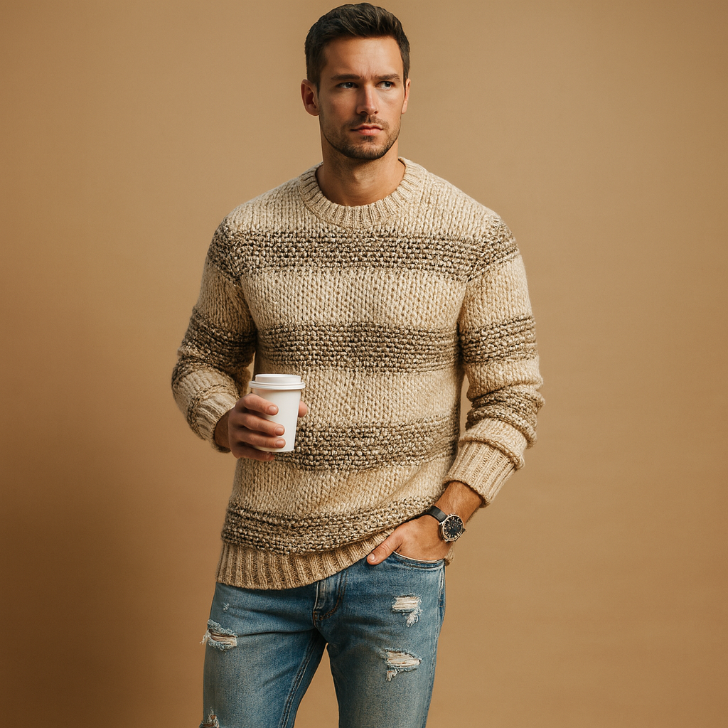 Men’s Norwegian knit sweater with chunky design and Nordic pattern, perfect for casual or formal wear during autumn and winter.