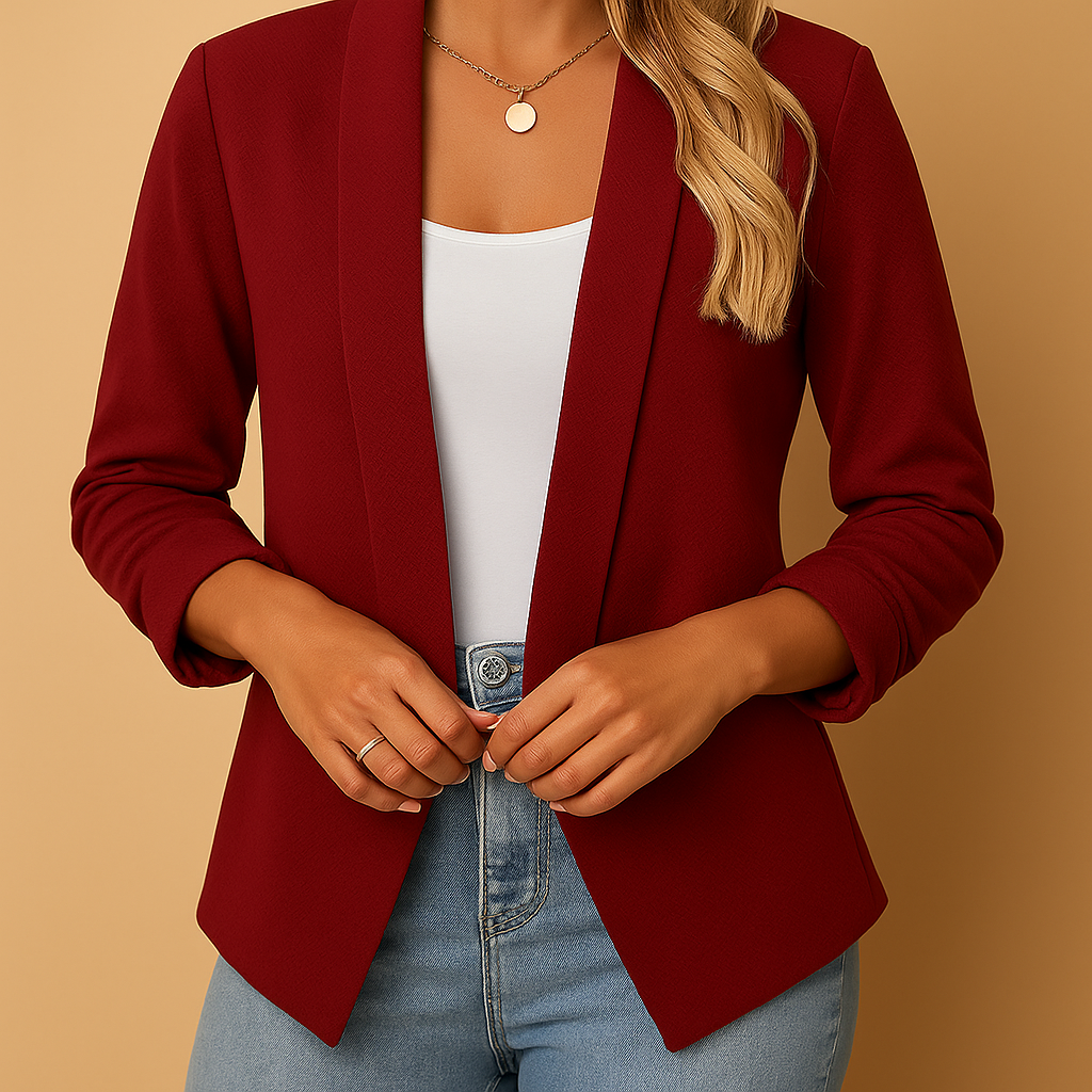 Open front blazer for women with a flattering fit and timeless design, ideal for work, business moments, or casual chic outfits.