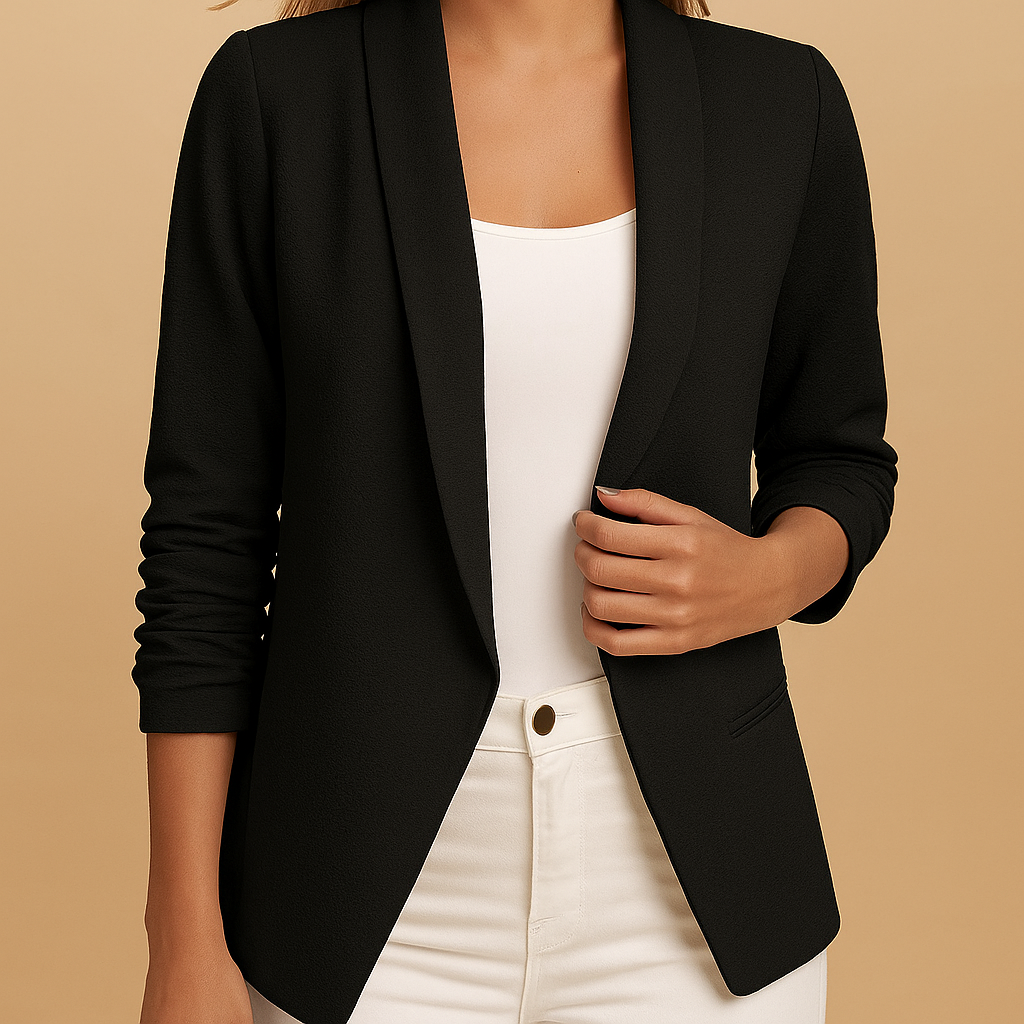 Open front blazer for women with a flattering fit and timeless design, ideal for work, business moments, or casual chic outfits.