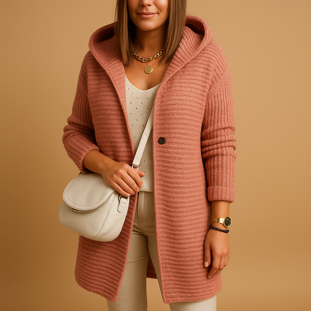 Women’s open knit cardigan with relaxed fit, soft breathable fabric, and minimalist design. Perfect for autumn, winter layering, or cozy at home.