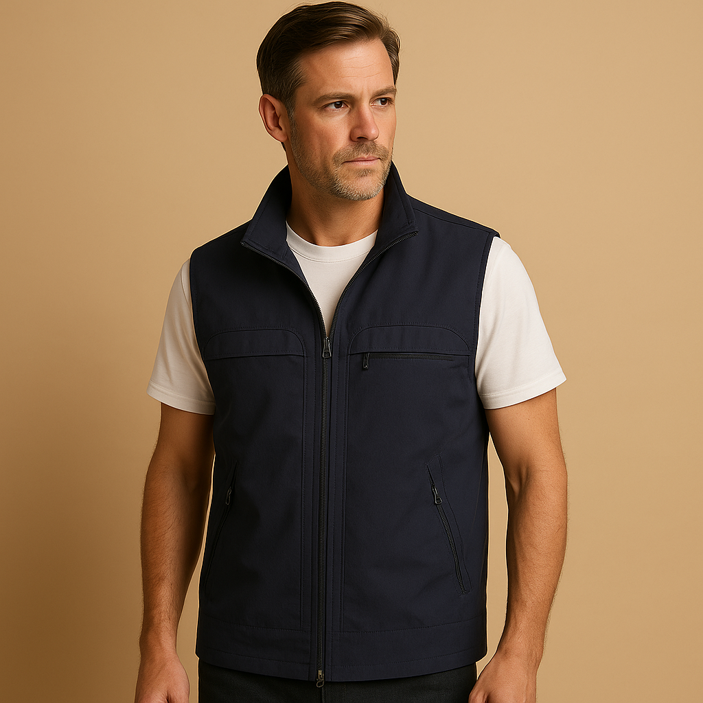 Men’s lightweight outdoor cardigan with breathable mesh fabric, short sleeves, and multiple pockets, perfect for hiking, fishing, or camping.