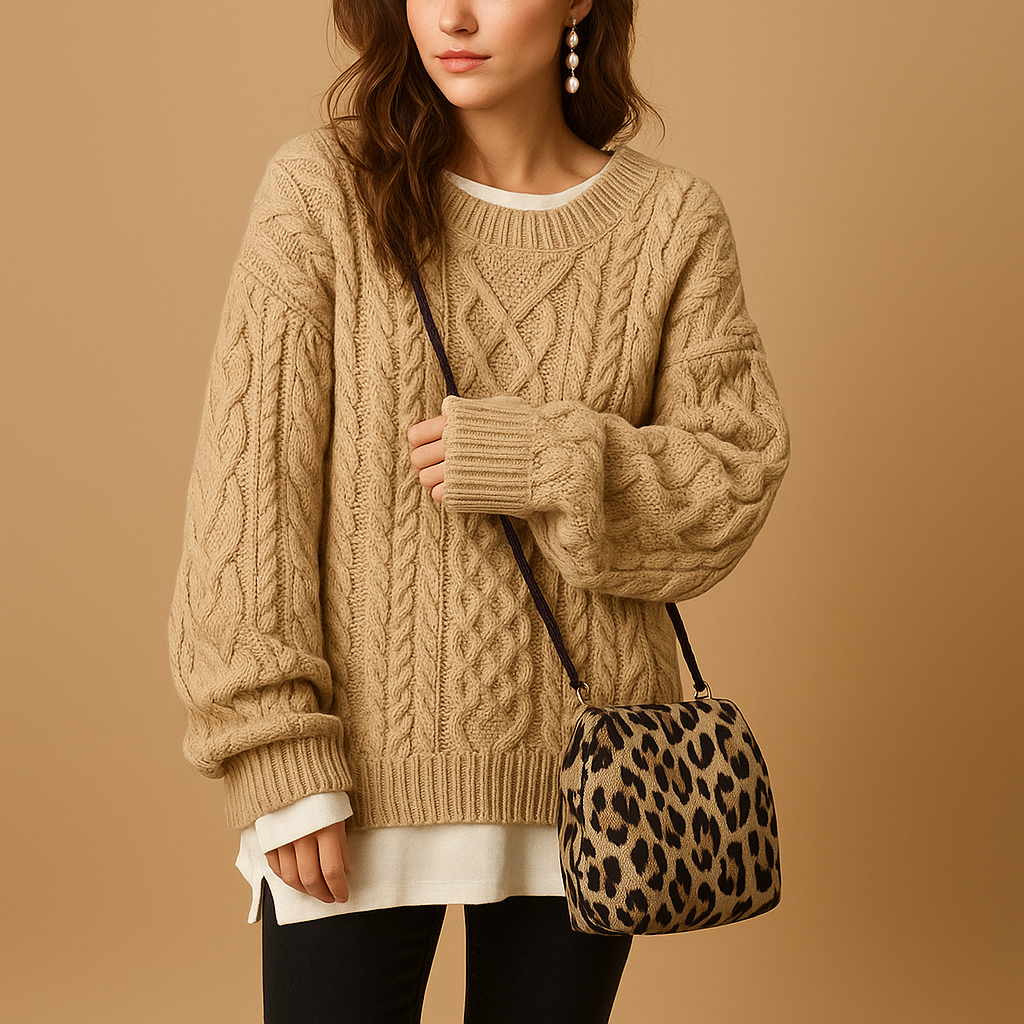 Women’s oversized chunky knit sweater with dropped shoulders, extra-long sleeves, and a modern round neckline. Perfect for casual and layered winter outfits.