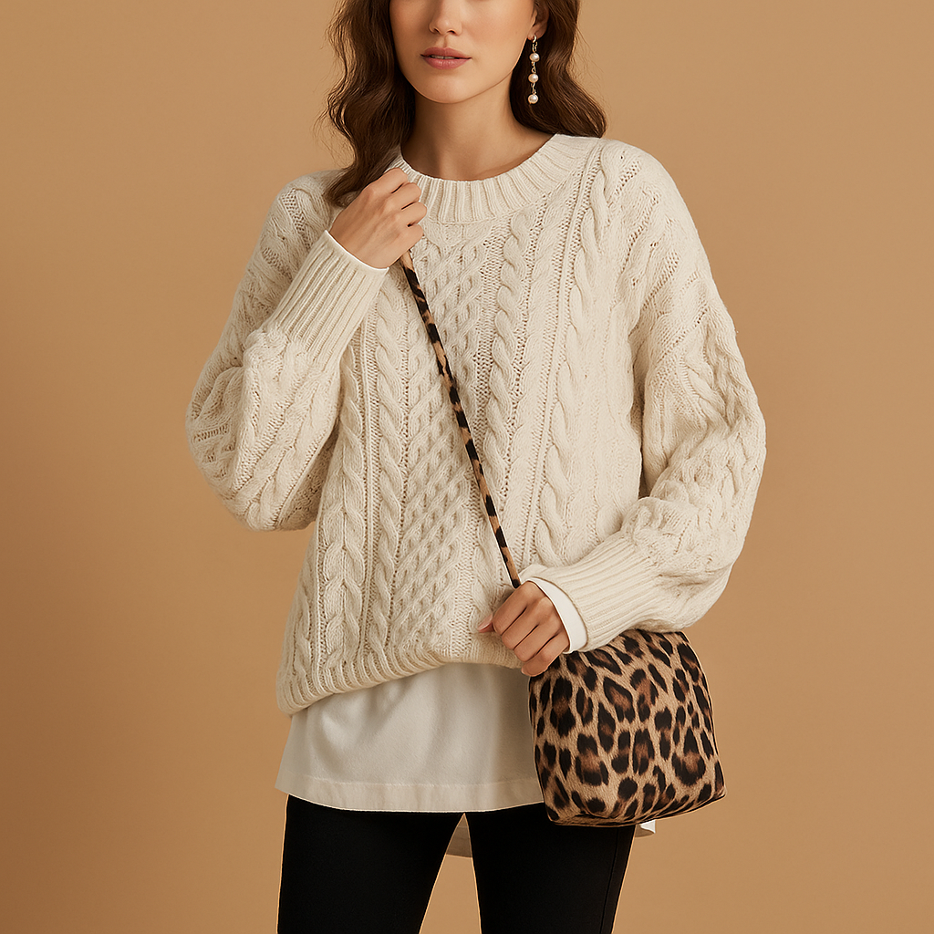 Women’s oversized chunky knit sweater with dropped shoulders, extra-long sleeves, and a modern round neckline. Perfect for casual and layered winter outfits.