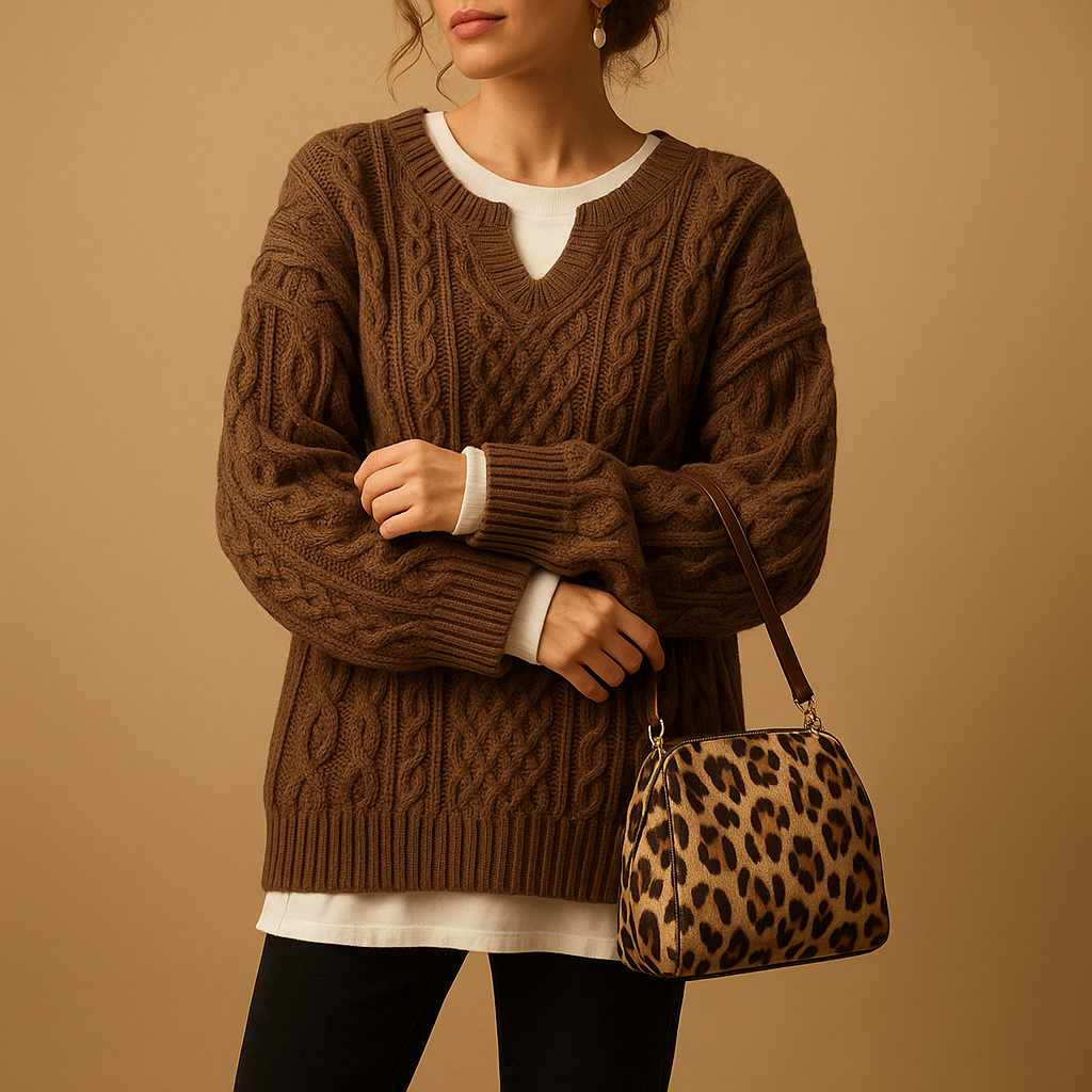 Women’s oversized chunky knit sweater with dropped shoulders, extra-long sleeves, and a modern round neckline. Perfect for casual and layered winter outfits.