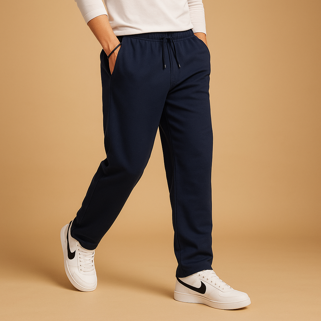 Men wearing Ethan oversized wide-leg joggers with adjustable drawstring waist, soft and durable cotton design ideal for casual and lounge wear.