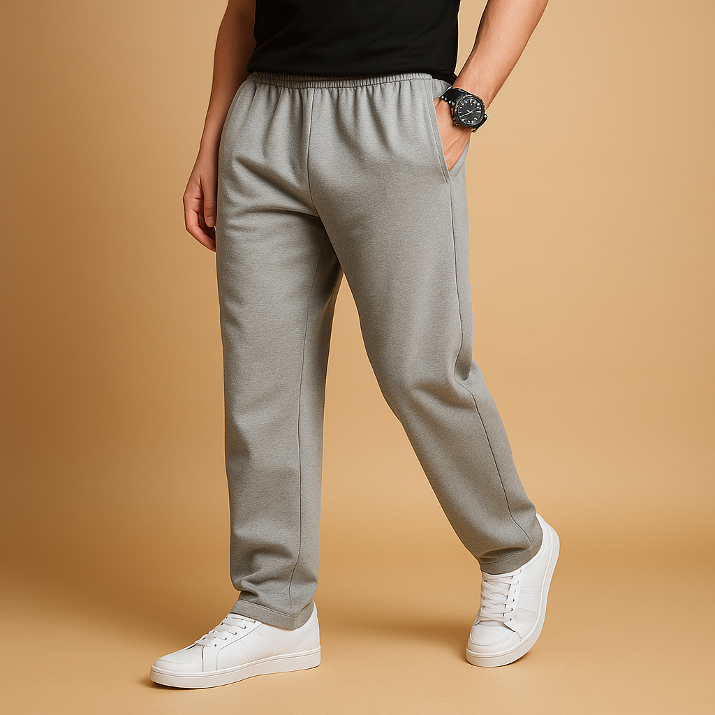 Men wearing Ethan oversized wide-leg joggers with adjustable drawstring waist, soft and durable cotton design ideal for casual and lounge wear.
