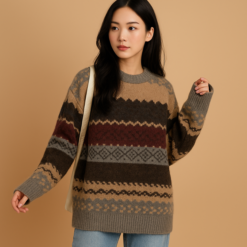 Oversized knit sweater for women in a soft loose silhouette, ideal for casual outings, home relaxation, and cool-season layering.