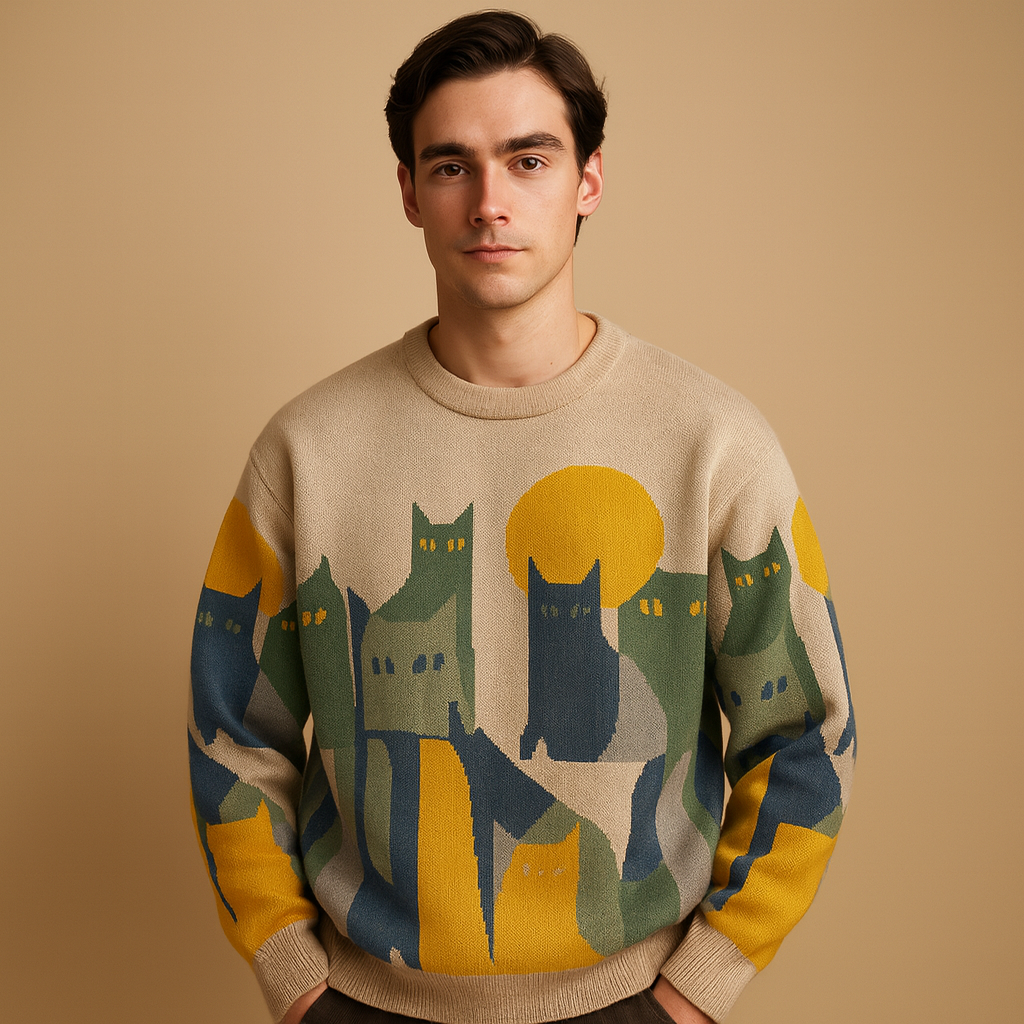 Men’s oversized knitted sweater in soft warm fabric, stylish, comfortable, and perfect for autumn and winter wear.