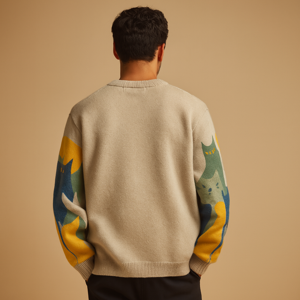 Men’s oversized knitted sweater in soft warm fabric, stylish, comfortable, and perfect for autumn and winter wear.
