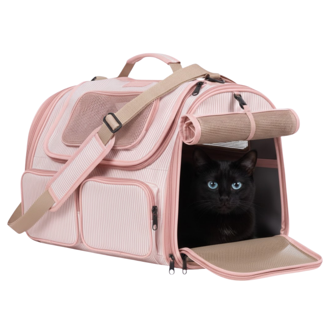 Pet Travel Carrier with Mesh Panels and Pockets for Small Cats & Dogs