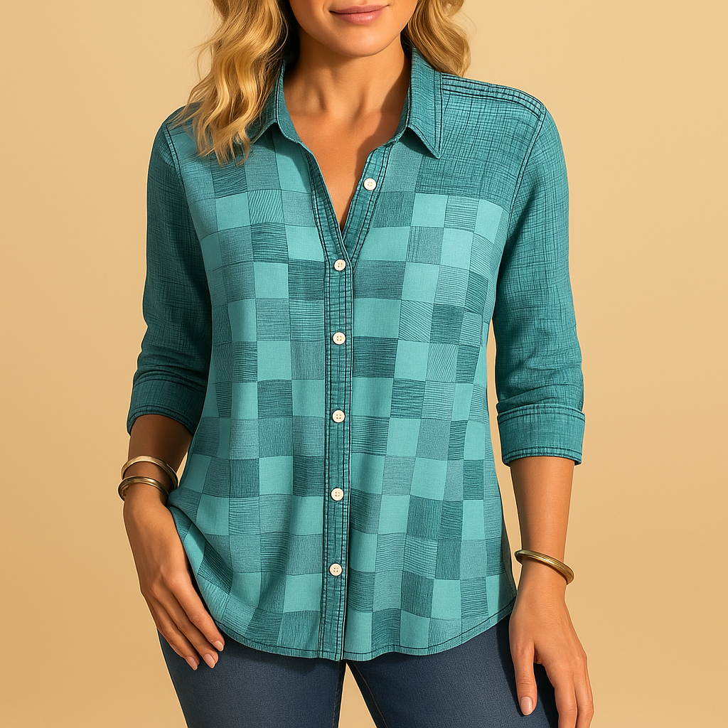 Women’s plaid check blouse with relaxed fit and breathable fabric, perfect for everyday wear and semi-formal occasions.