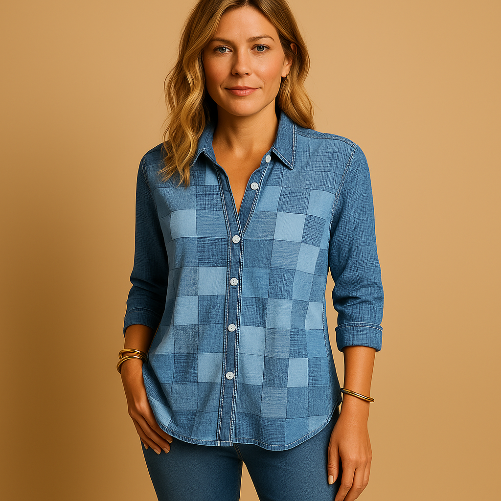 Women’s plaid check blouse with relaxed fit and breathable fabric, perfect for everyday wear and semi-formal occasions.