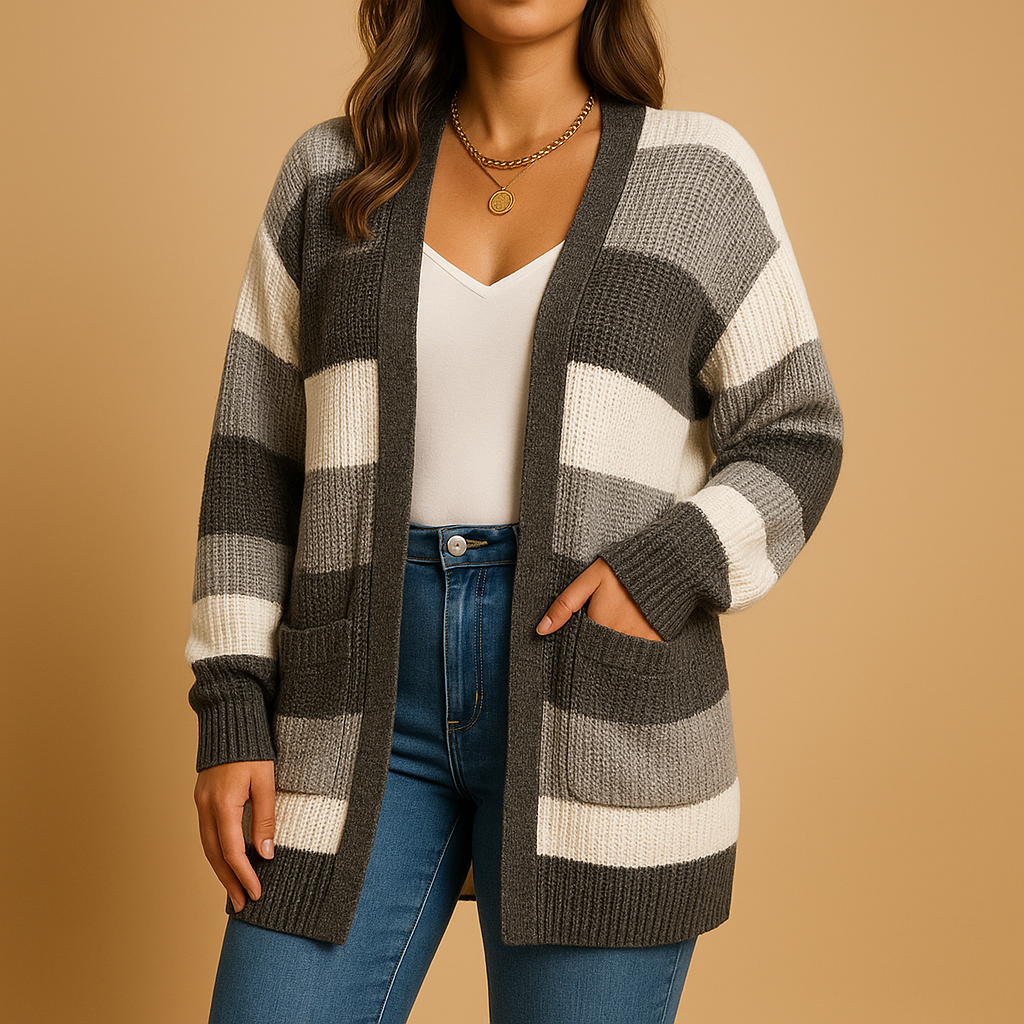 Plaid puff-sleeve cardigan for women with slim fit and statement sleeves, ideal for layering with jeans, skirts, or leggings.