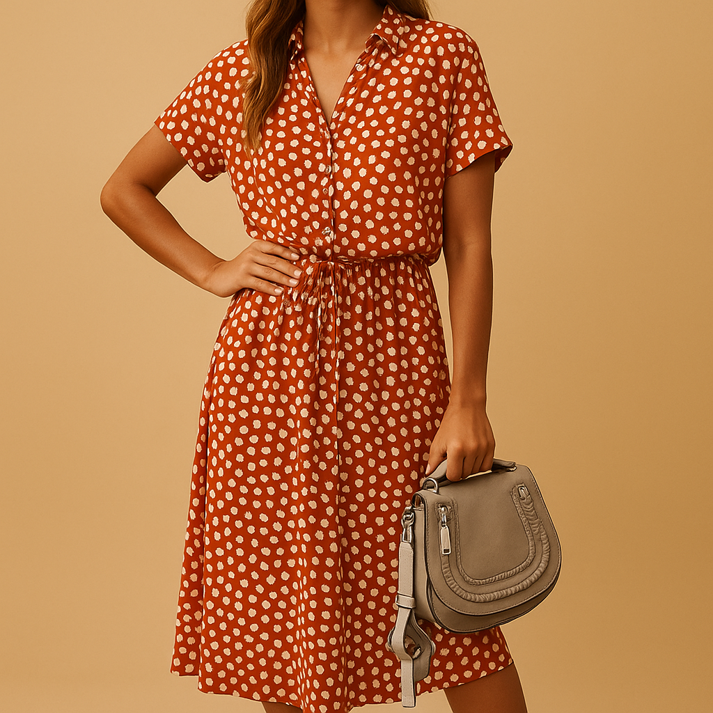 Women’s polka dot midi dress with a flattering fit and soft cotton blend, ideal for daily wear, parties, and elegant occasions.