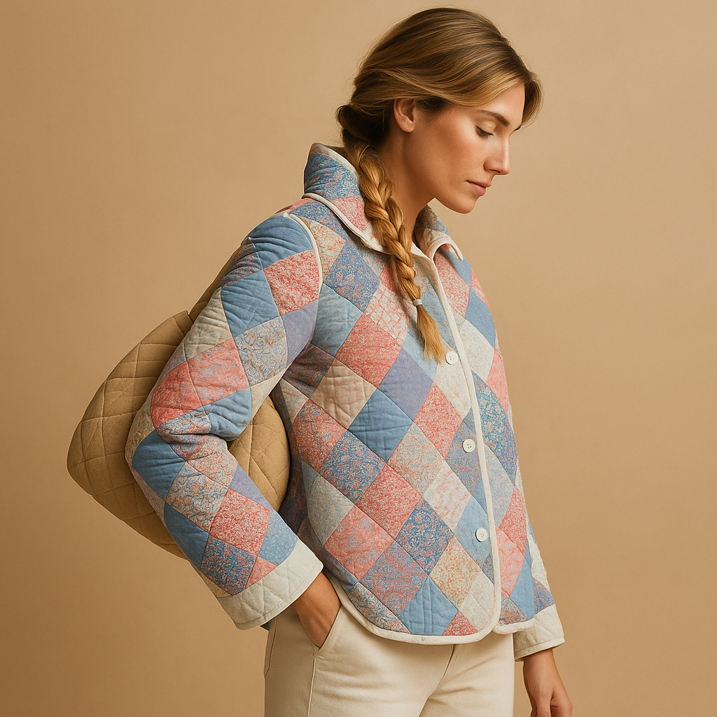Women’s printed cotton jacket with slim-fit design, breathable fabric, and classic button closure in stylish multicolor tones.
