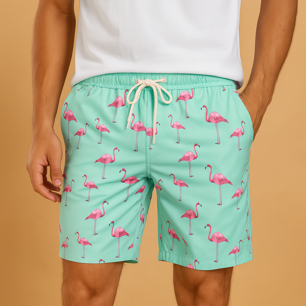 Men wearing quick-dry swim shorts Noah, breathable and lightweight design, ideal for swimming, beach days, and summer vacations.