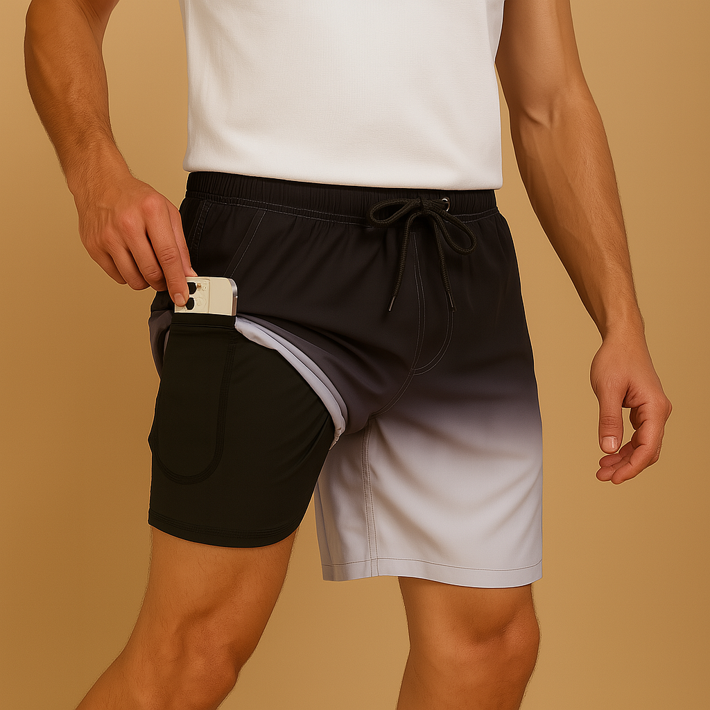 Men wearing quick-dry swim shorts Noah, breathable and lightweight design, ideal for swimming, beach days, and summer vacations.