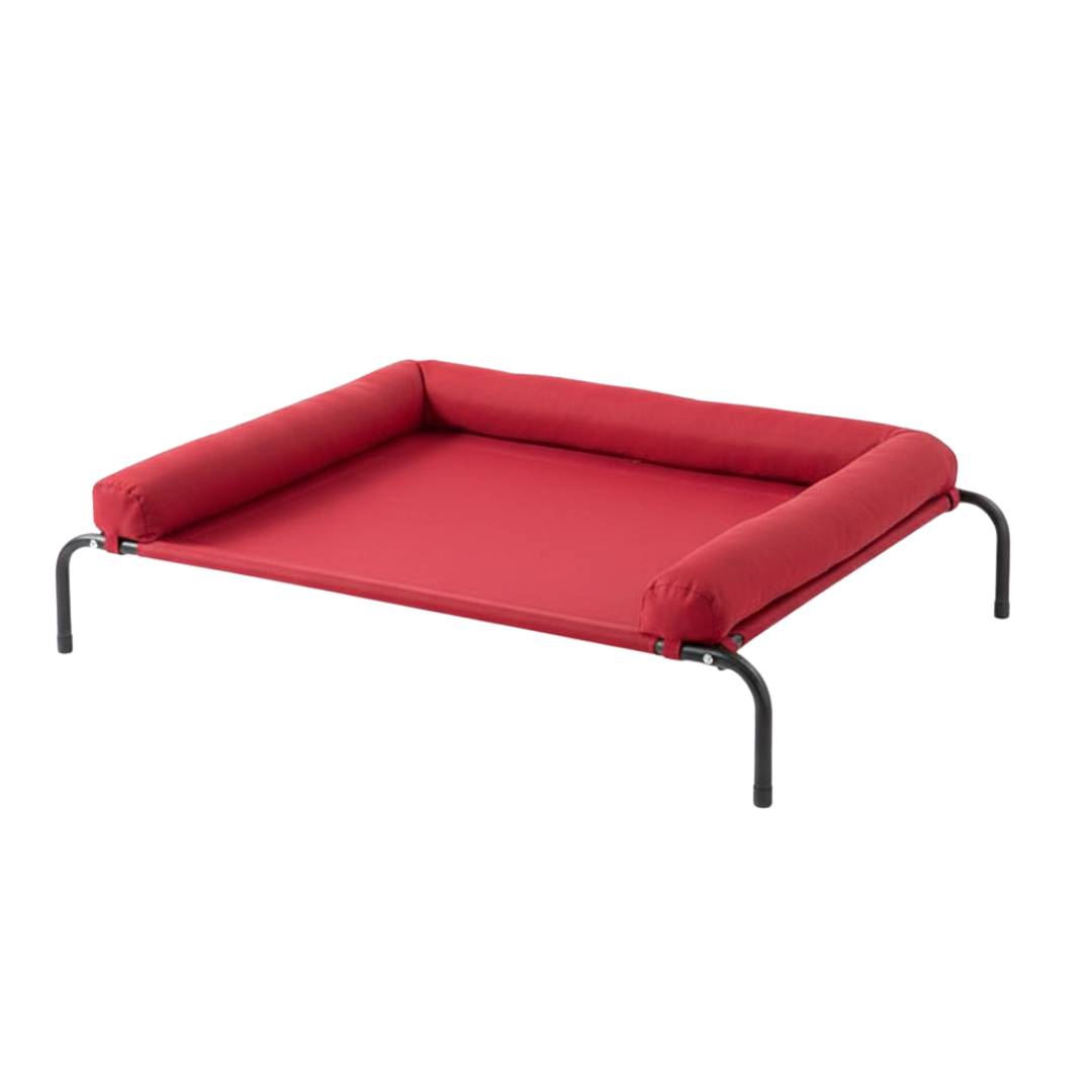 Raised Dog Cot Bed With Mesh Center And Removable Bolster Pillow