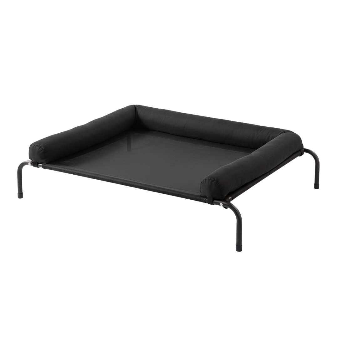 Raised Dog Cot Bed With Mesh Center And Removable Bolster Pillow