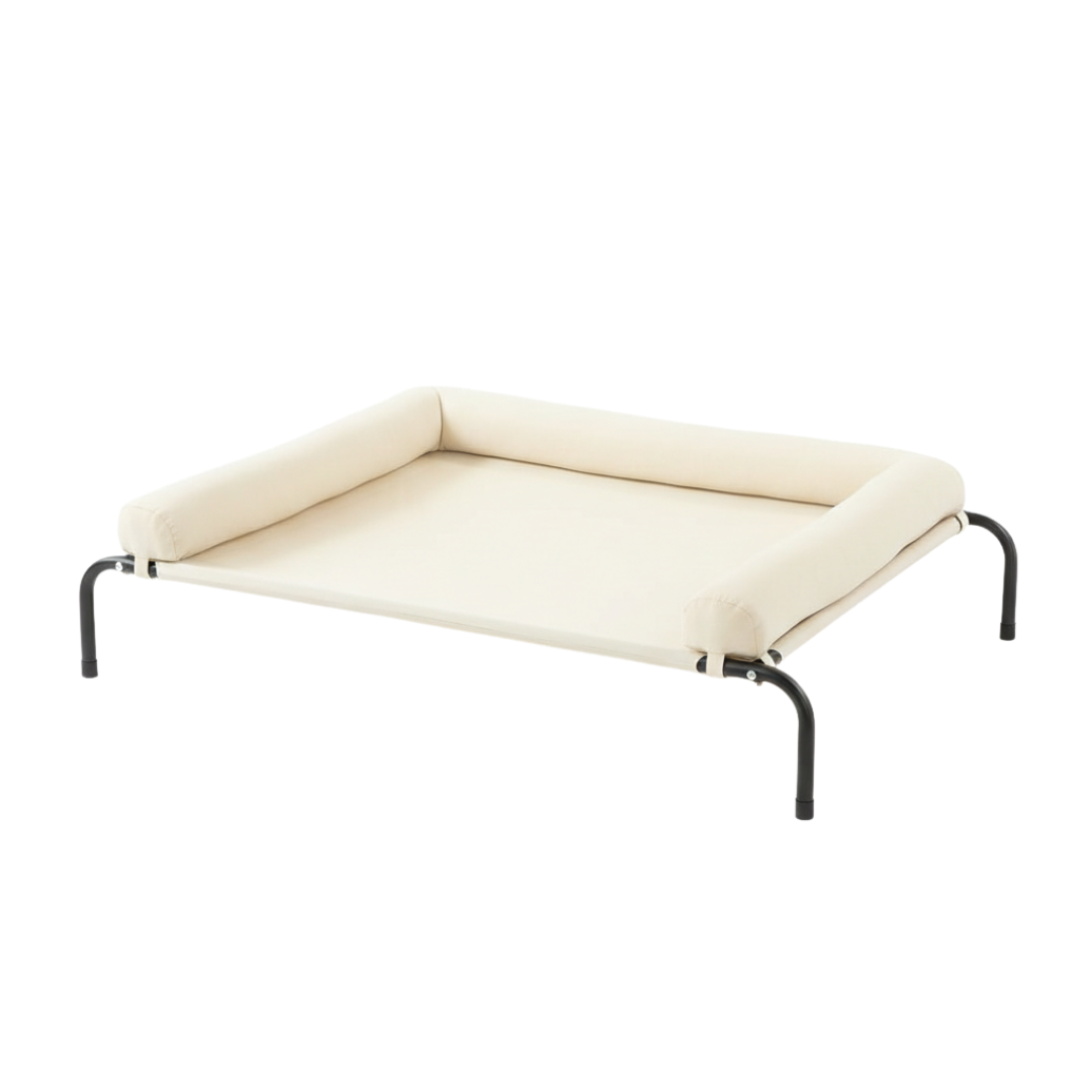 Raised Dog Cot Bed With Mesh Center And Removable Bolster Pillow