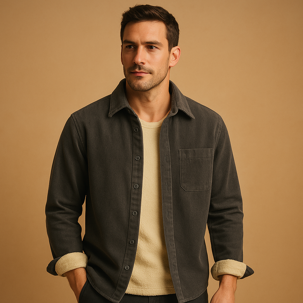 Men’s retro corduroy long sleeve shirt with a soft ribbed texture and timeless design, available in multiple colors for casual or elegant wear.