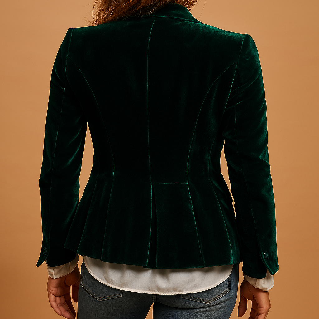 Retro slim-fit blazer for women with a tailored fit, lapel collar, and practical pockets, ideal for office wear or stylish casual outfits.