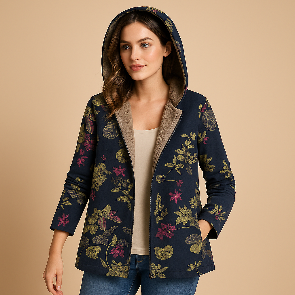 Reversible thermal jacket for women with hood, lightweight quick-drying fabric and flattering fit, ideal for cold weather and daily winter outfits.