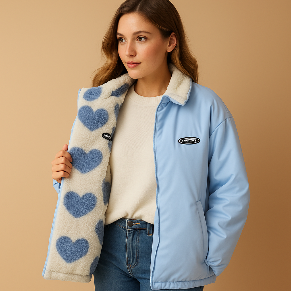 Reversible winter coat for women with a sleek, warm silhouette, offering two stylish looks for casual and chic winter outfits.