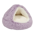 Round Hooded Pet Bed With Fluffy Cover For Cats And Dogs Indoor