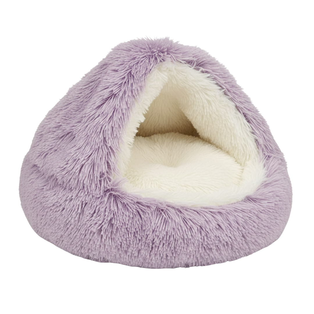 Round Hooded Pet Bed With Fluffy Cover For Cats And Dogs Indoor