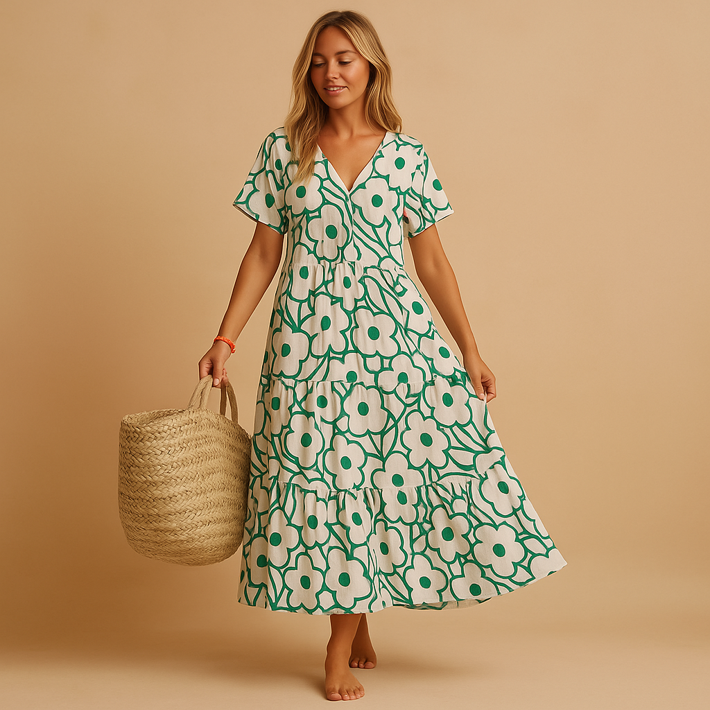 Women’s short sleeve summer dress with breathable fabric and relaxed fit, perfect for beach days, brunch, or casual summer outings.