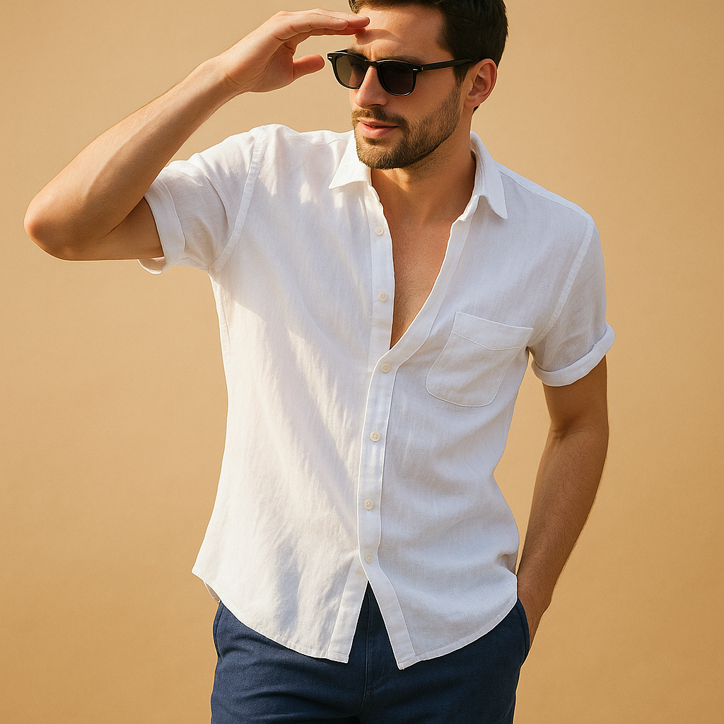Men’s short sleeve summer shirt with a relaxed breathable fit, available in multiple colors, ideal for warm days, beach trips, or casual wear.