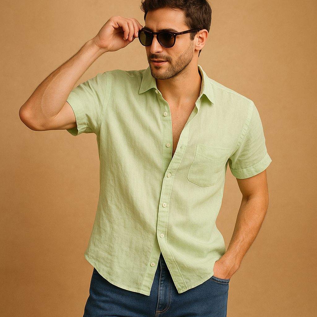 Men’s short sleeve summer shirt with a relaxed breathable fit, available in multiple colors, ideal for warm days, beach trips, or casual wear.
