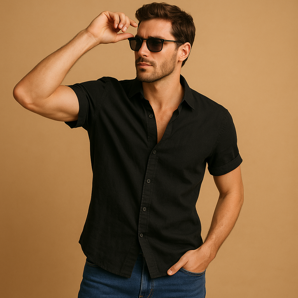 Men’s short sleeve summer shirt with a relaxed breathable fit, available in multiple colors, ideal for warm days, beach trips, or casual wear.
