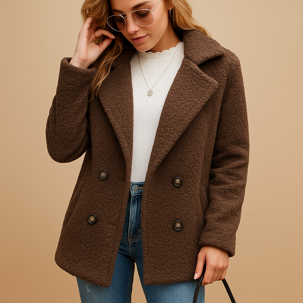 Short winter coat for women with tailored fit, stylish button details, and high-quality fabric—ideal for casual or elegant winter outfits.