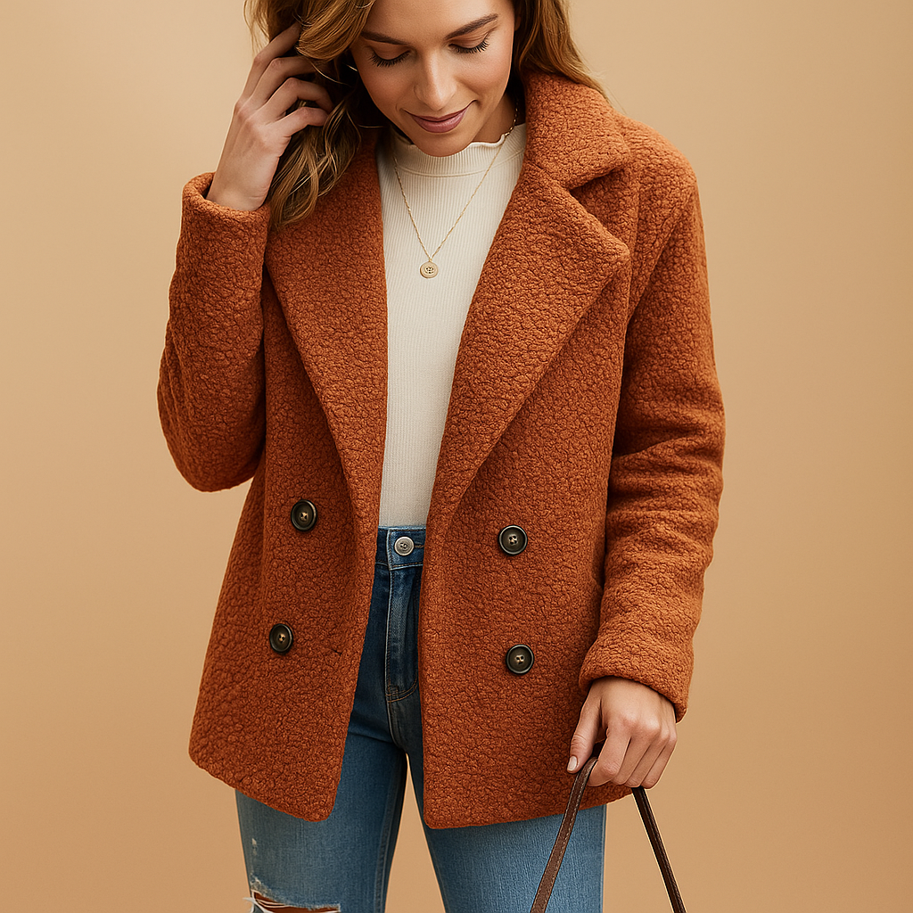 Short winter coat for women with tailored fit, stylish button details, and high-quality fabric—ideal for casual or elegant winter outfits.