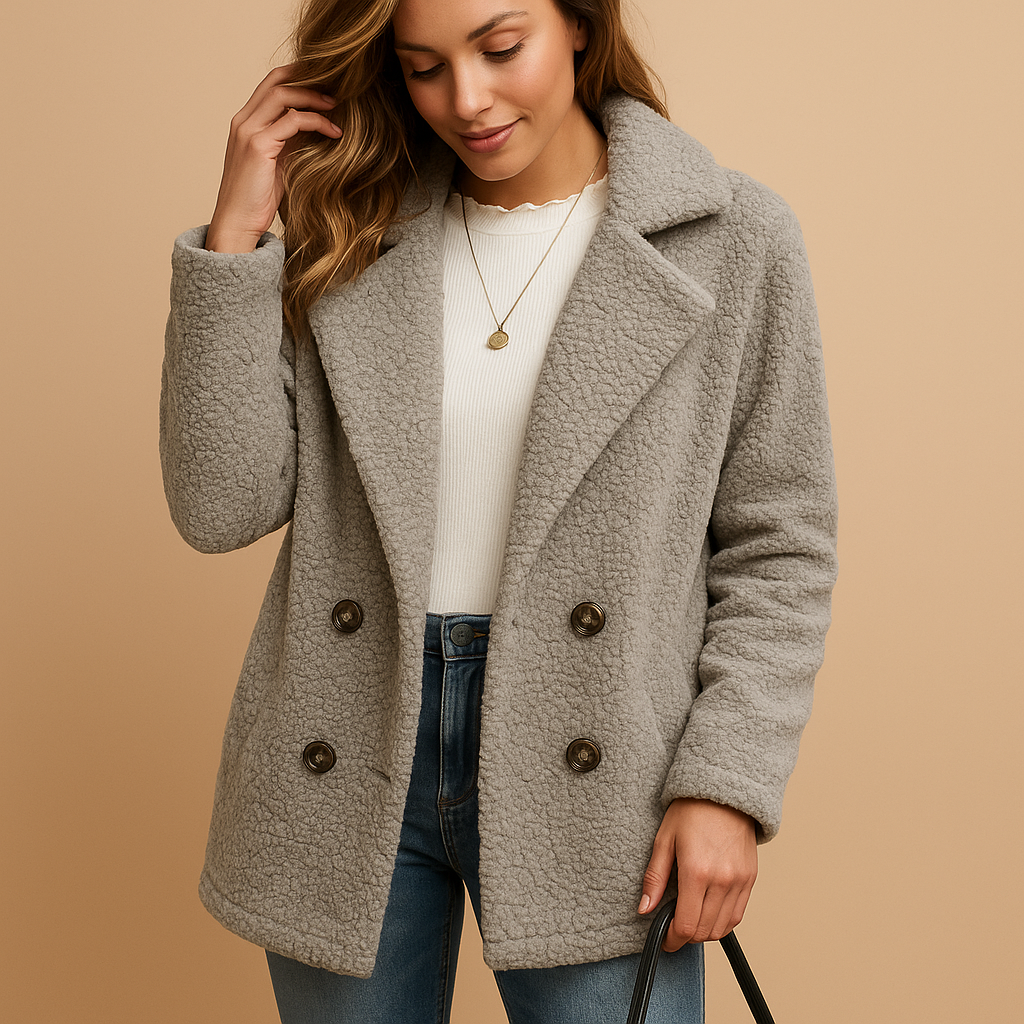Short winter coat for women with tailored fit, stylish button details, and high-quality fabric—ideal for casual or elegant winter outfits.