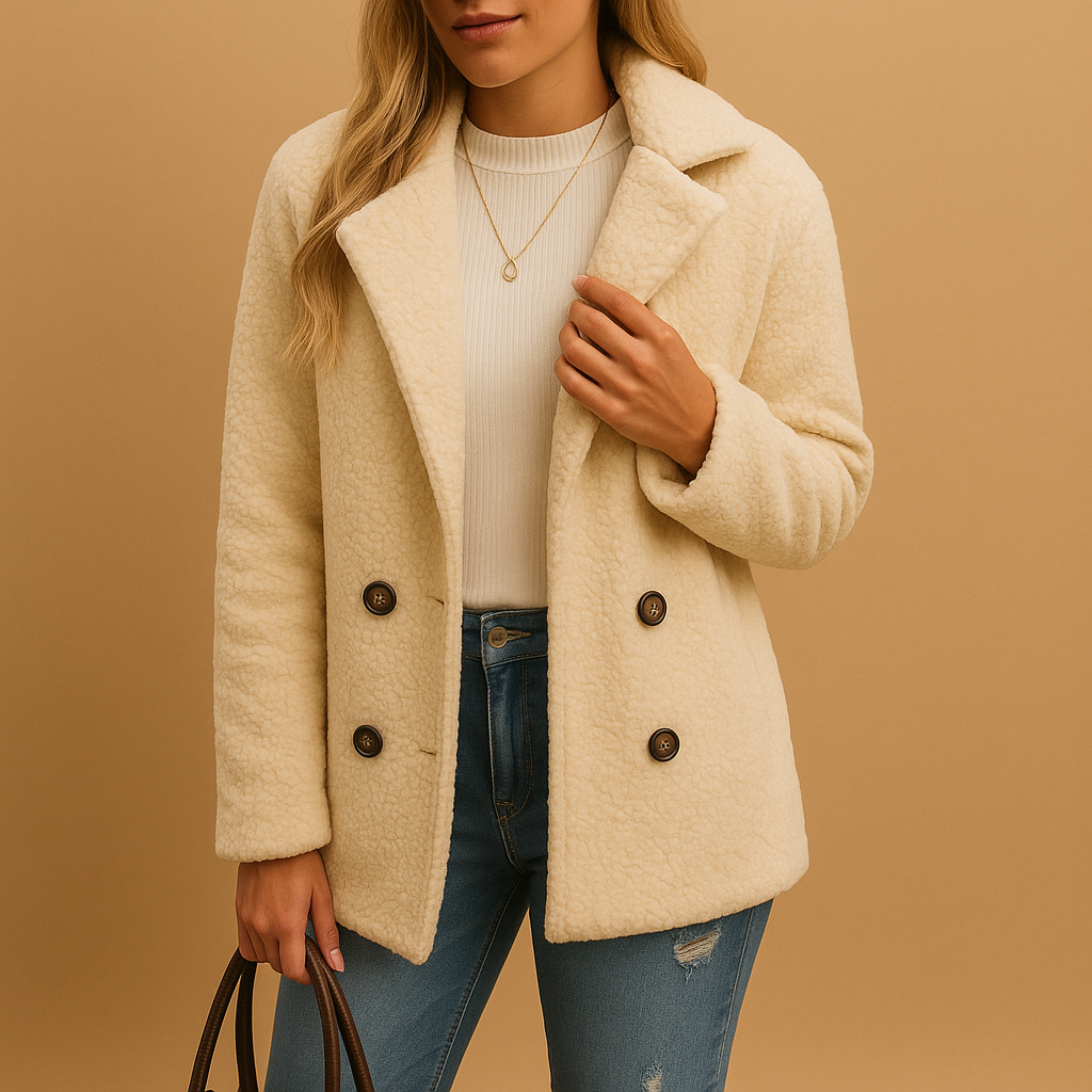 Short winter coat for women with tailored fit, stylish button details, and high-quality fabric—ideal for casual or elegant winter outfits.